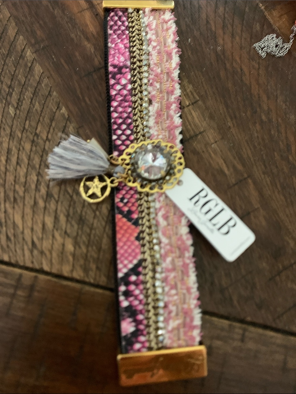 Pink Mixed-Texture Wrap Bracelet with Gold Accents